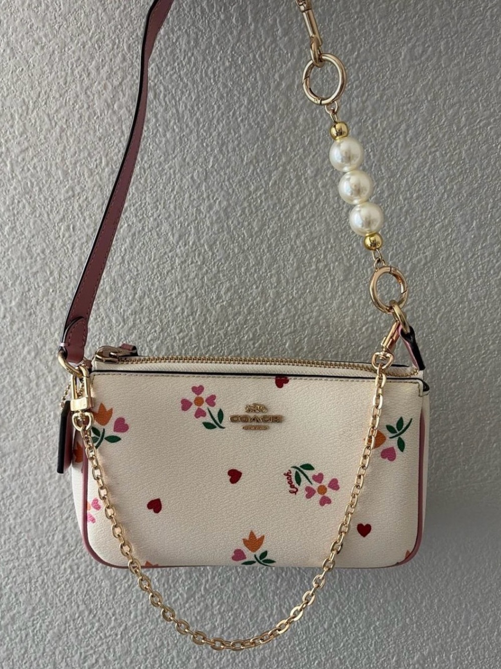 Coach Nolita 19 Special Valentines Edition Cream Floral & Heart Zip Shoulder Bag